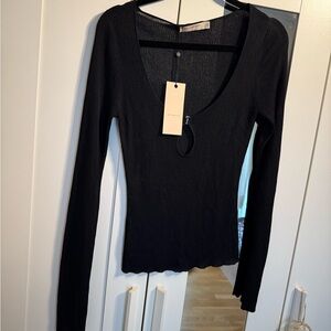 bec + bridge Black Ribbed Long Sleeve Top